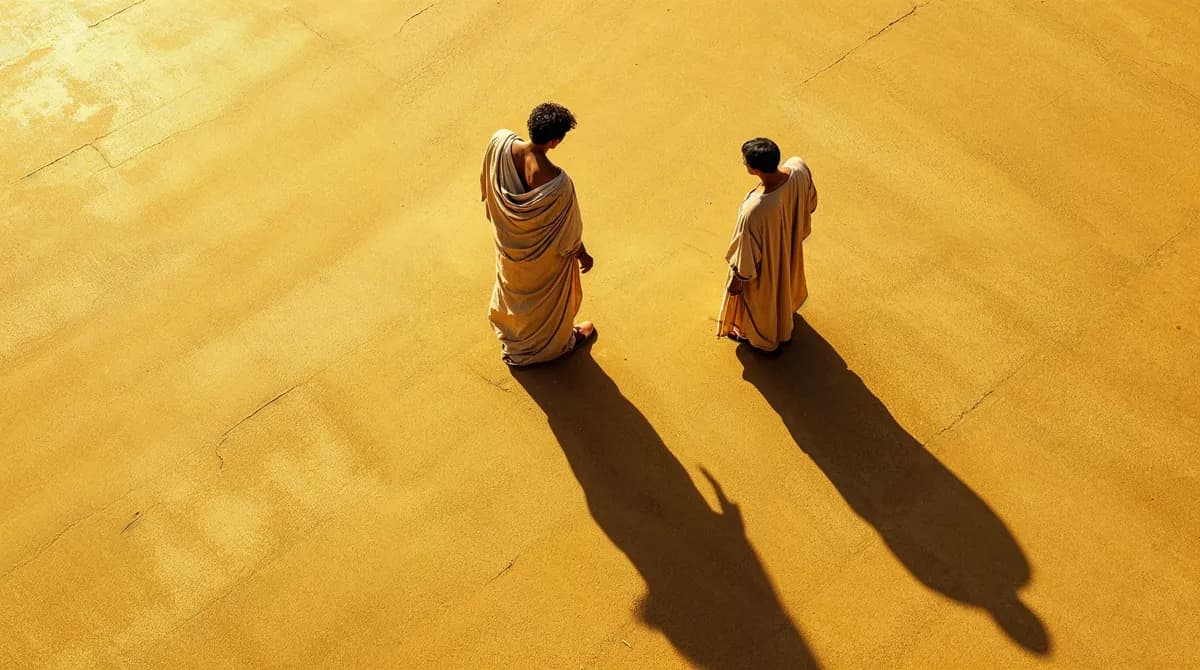 Two silhouettes, one shadow, East and West converging on the same untroubled clarity