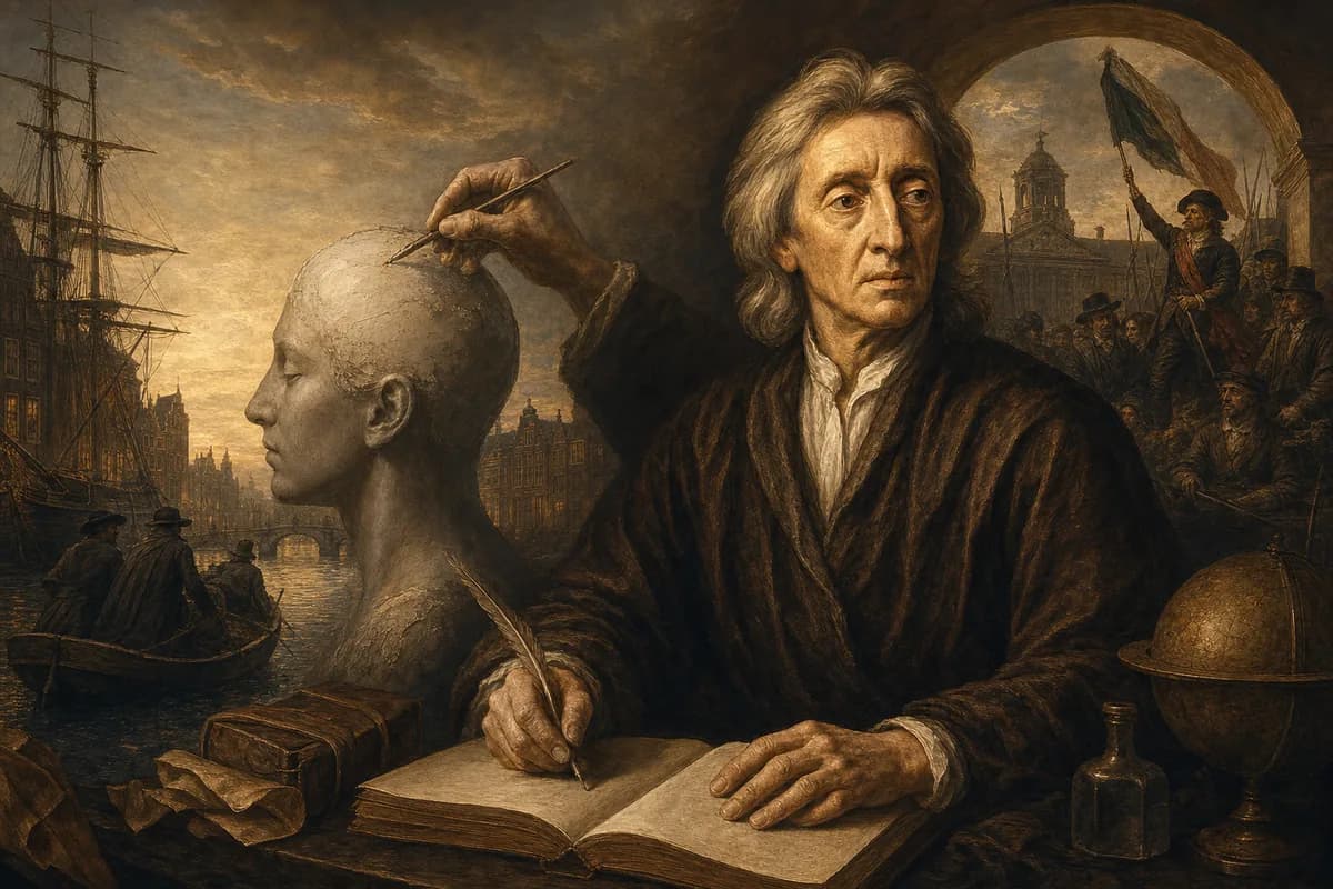 Locke Amsterdam sürgününde boş levha zihin üzerine Deneme yazıyor; duyum ve yansıma, İhtilal gemisi dönüyor.