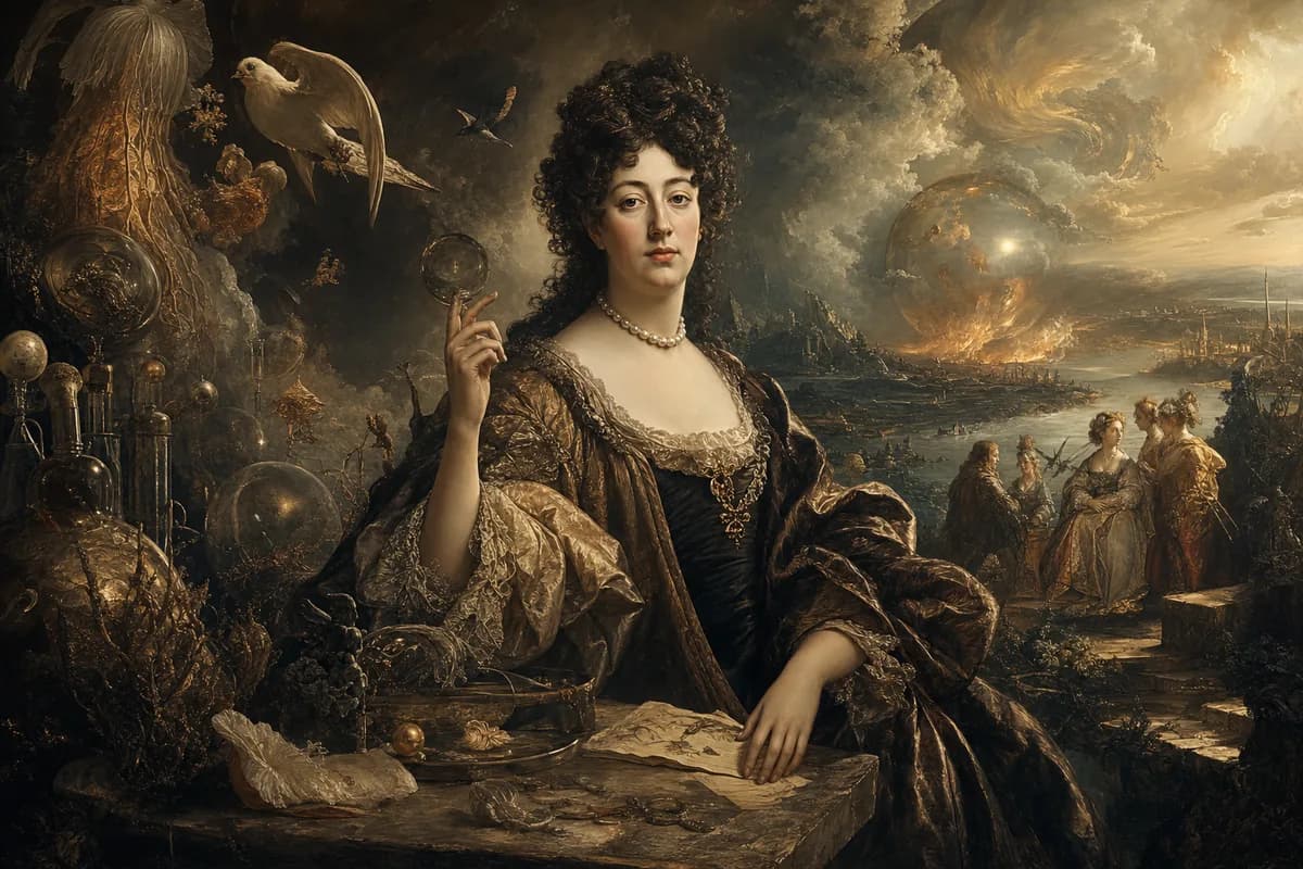 Margaret Cavendish at the Royal Society, living matter philosophy, Blazing World and scandalous intellect.